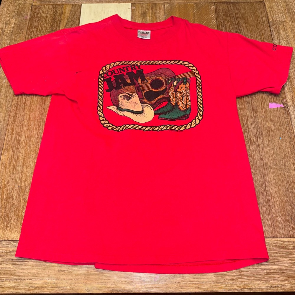Oneita Country Jam 1994 T-Shirt Mens L Red Good Vintage 90s Single Stitch Tee